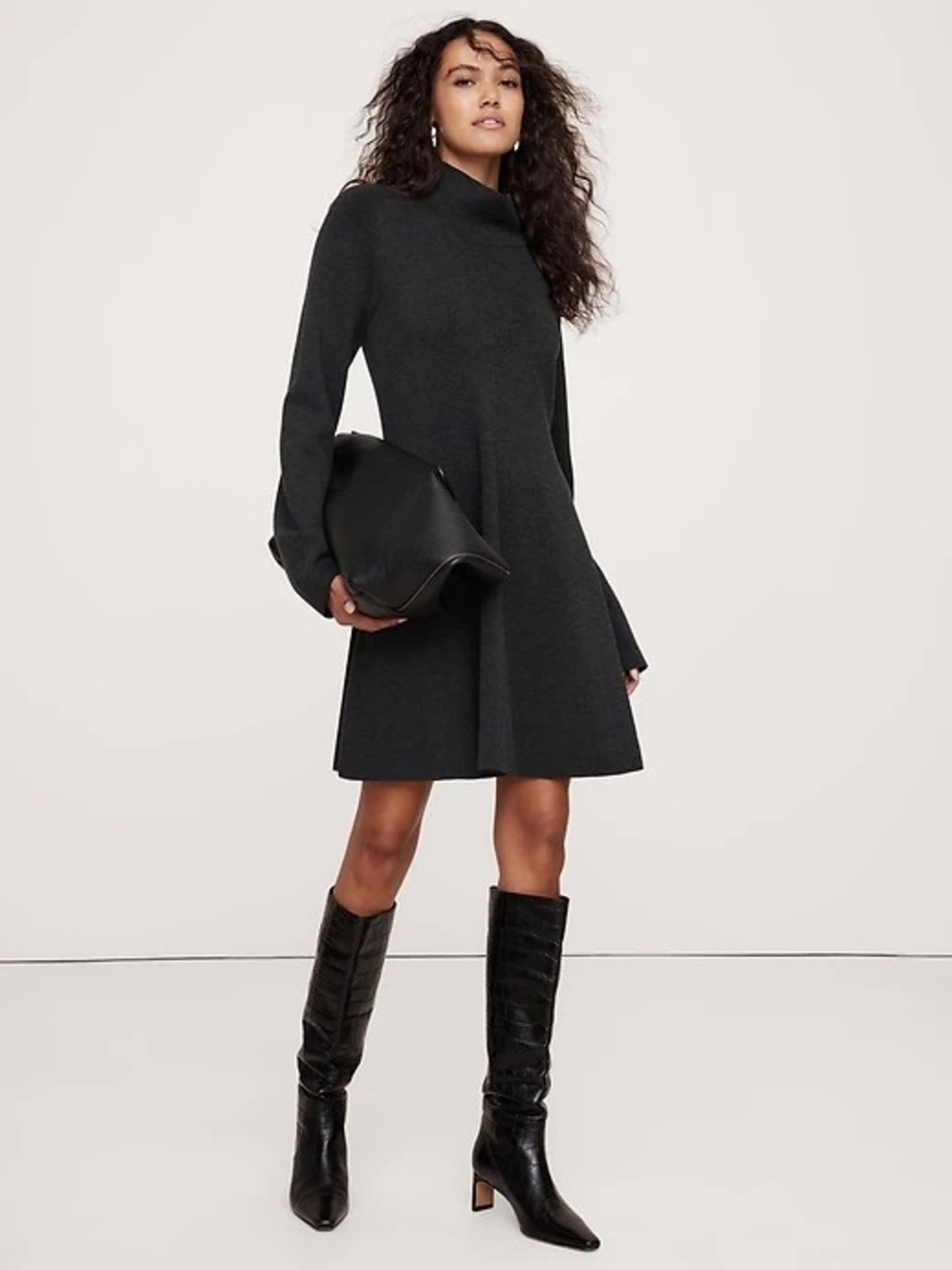 Banana Republic Charcoal Dark Grey Extra Fine Merino Wool Sweater Dress Sz L